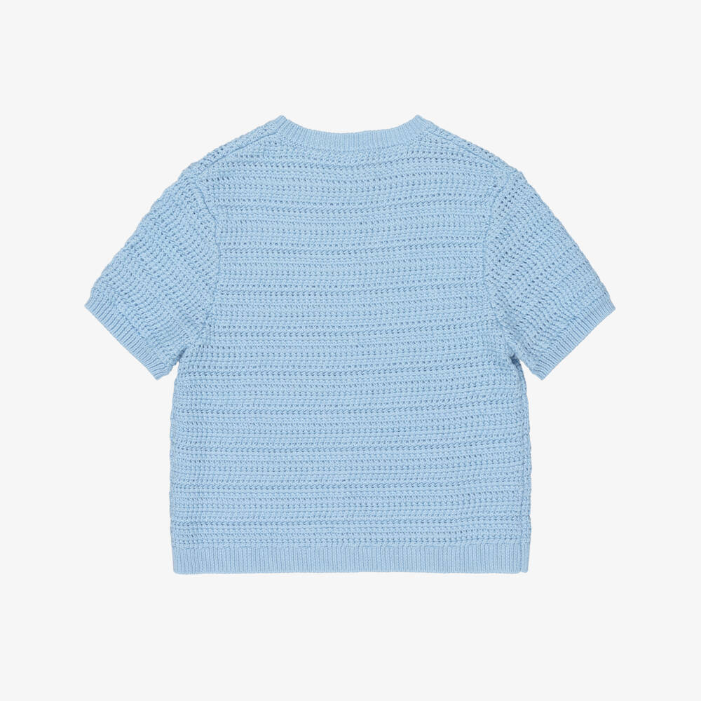 Chloé-Girls Blue Cotton Knit Sweater with Embroidered Logo | Childrensalon