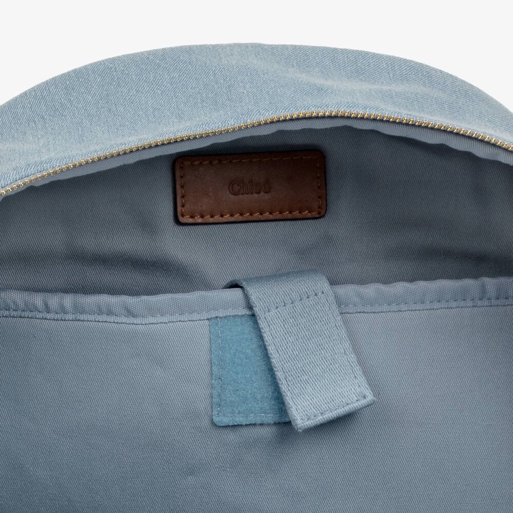 Chloé-Girls Blue Denim Backpack with Brown Trims (37cm) | Childrensalon
