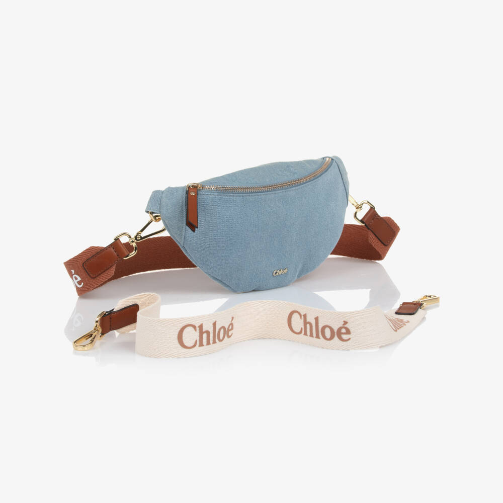 Chloé-Girls Blue Denim Belt Bag with Interchangeable Straps (26cm) | Childrensalon