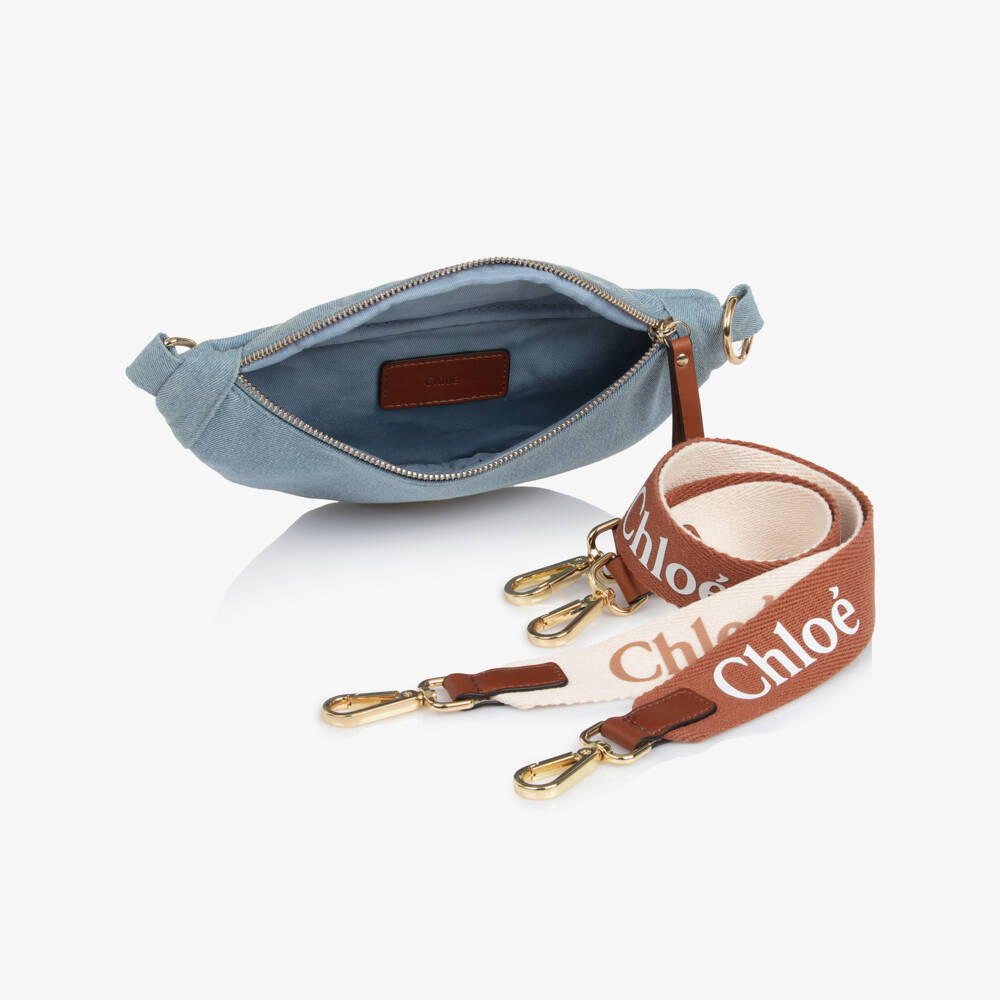 Chloé-Girls Blue Denim Belt Bag with Interchangeable Straps (27cm) | Childrensalon