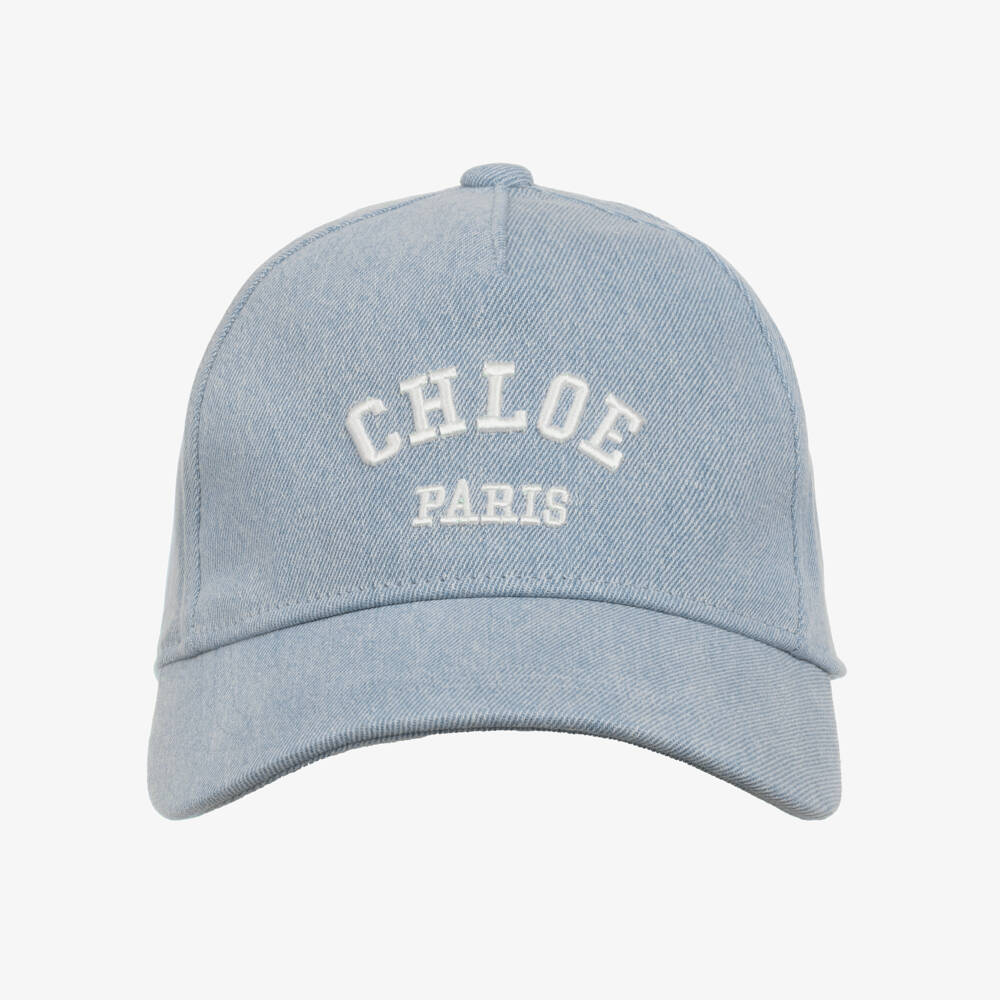 Chloé-Girls Blue Denim Cap with Embroidered Logo | Childrensalon