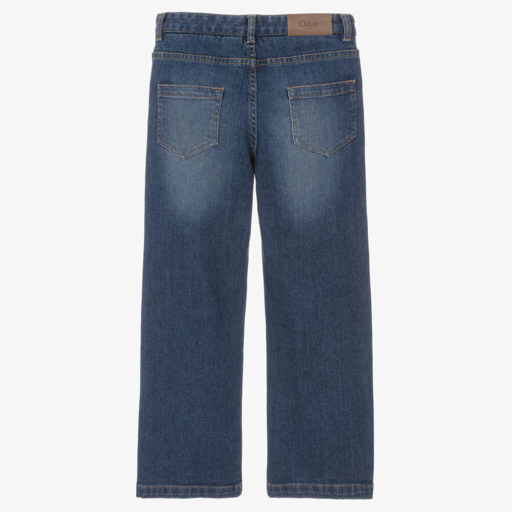 Chloé-Girls Blue Denim Jeans with Wide Leg | Childrensalon
