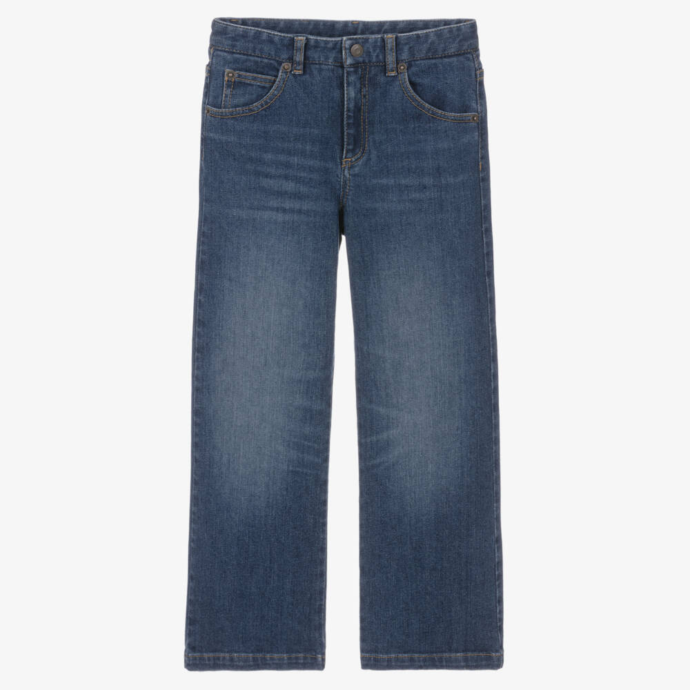 Chloé-Girls Blue Denim Jeans with Wide Leg | Childrensalon