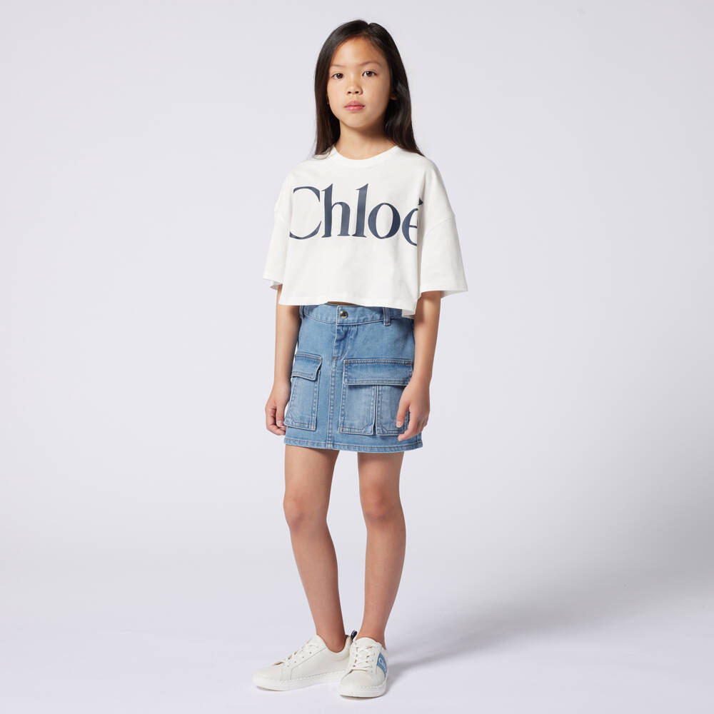 Chloé-Girls Blue Denim Skirt | Childrensalon