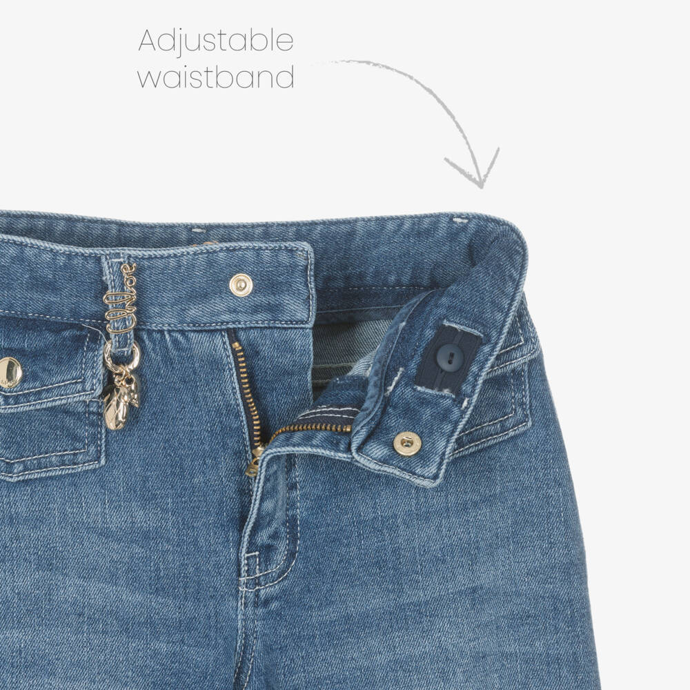 Chloé-Girls Blue Denim Wide Leg Jeans with Frayed Hems | Childrensalon