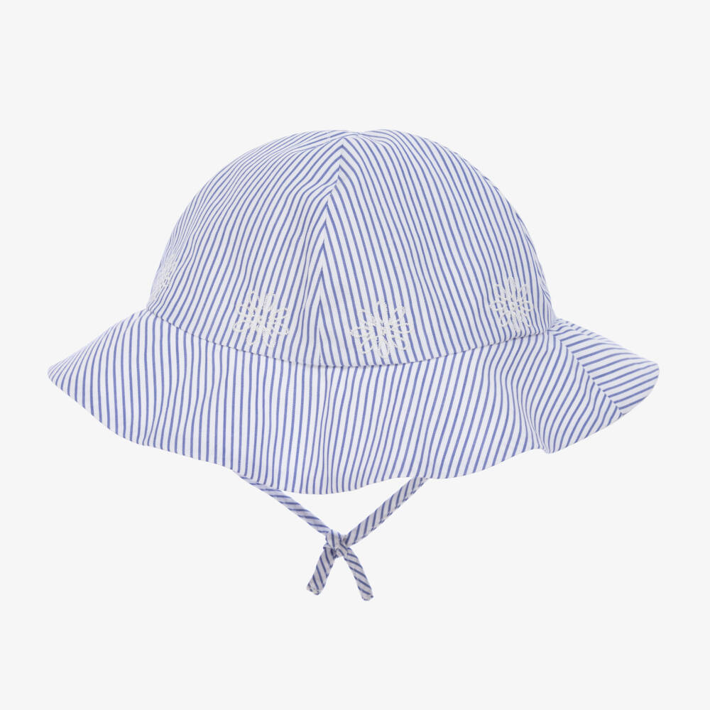 Chloé-Girls Blue Striped Cotton Sun Hat | Childrensalon
