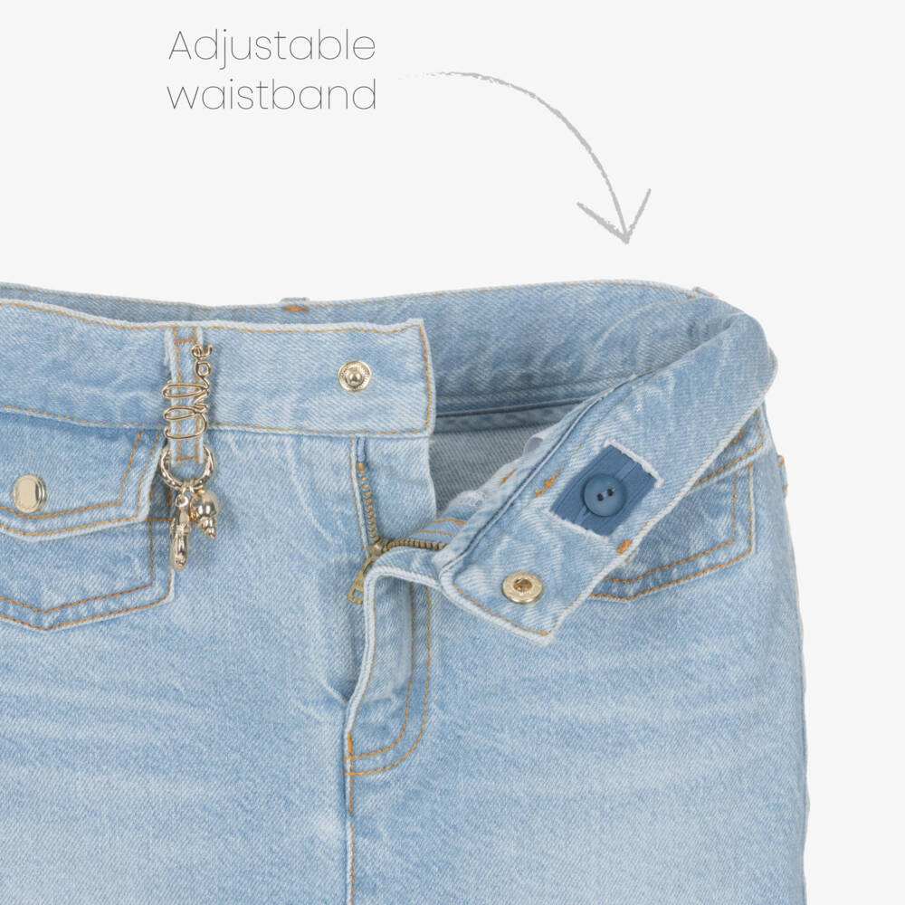 Chloé-Girls Blue Washed Denim Skirt with Frayed Hem | Childrensalon