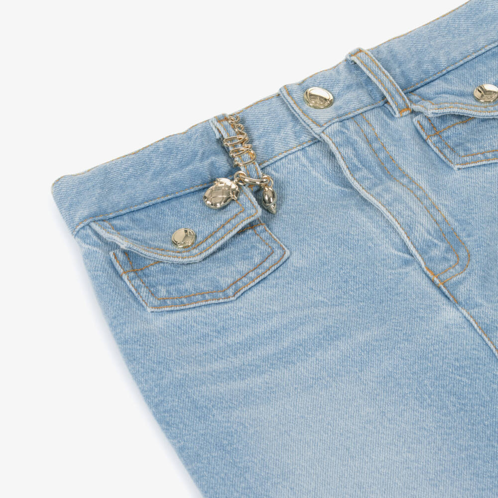Chloé-Girls Blue Washed Denim Skirt with Frayed Hem | Childrensalon