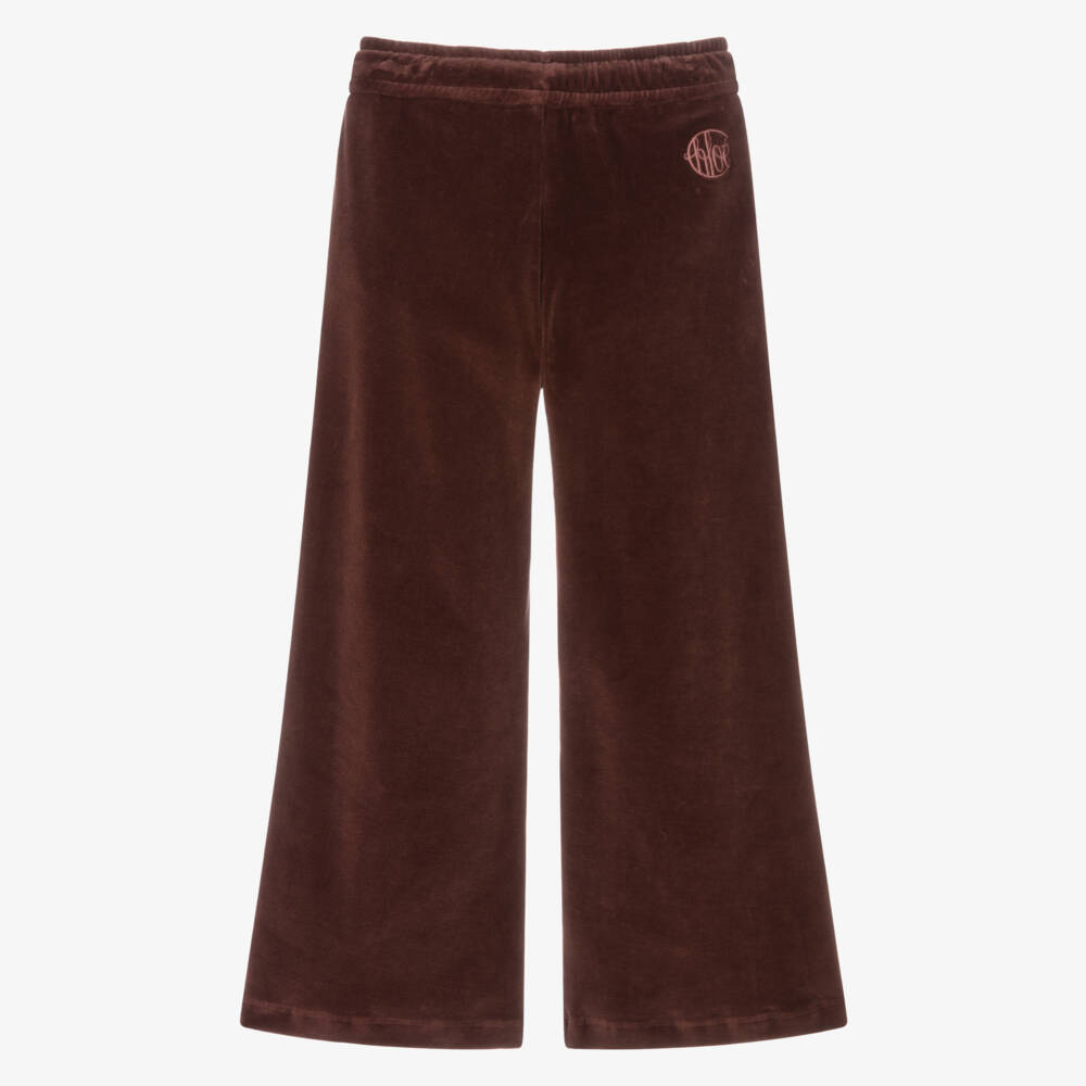 Chloé-Girls Bordeaux Pink Cotton Velour Leggings with Circular Logo | Childrensalon