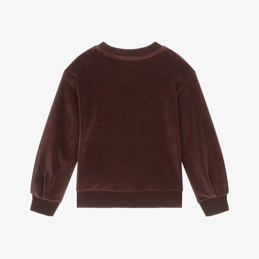 Chloé-Girls Bordeaux Pink Cotton Velour Sweatshirt with Circular Logo | Childrensalon