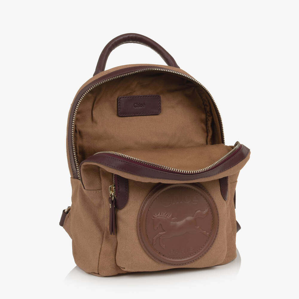 Chloé-Girls Brown & Burgundy Horse Medal Mini Backpack (26cm) | Childrensalon