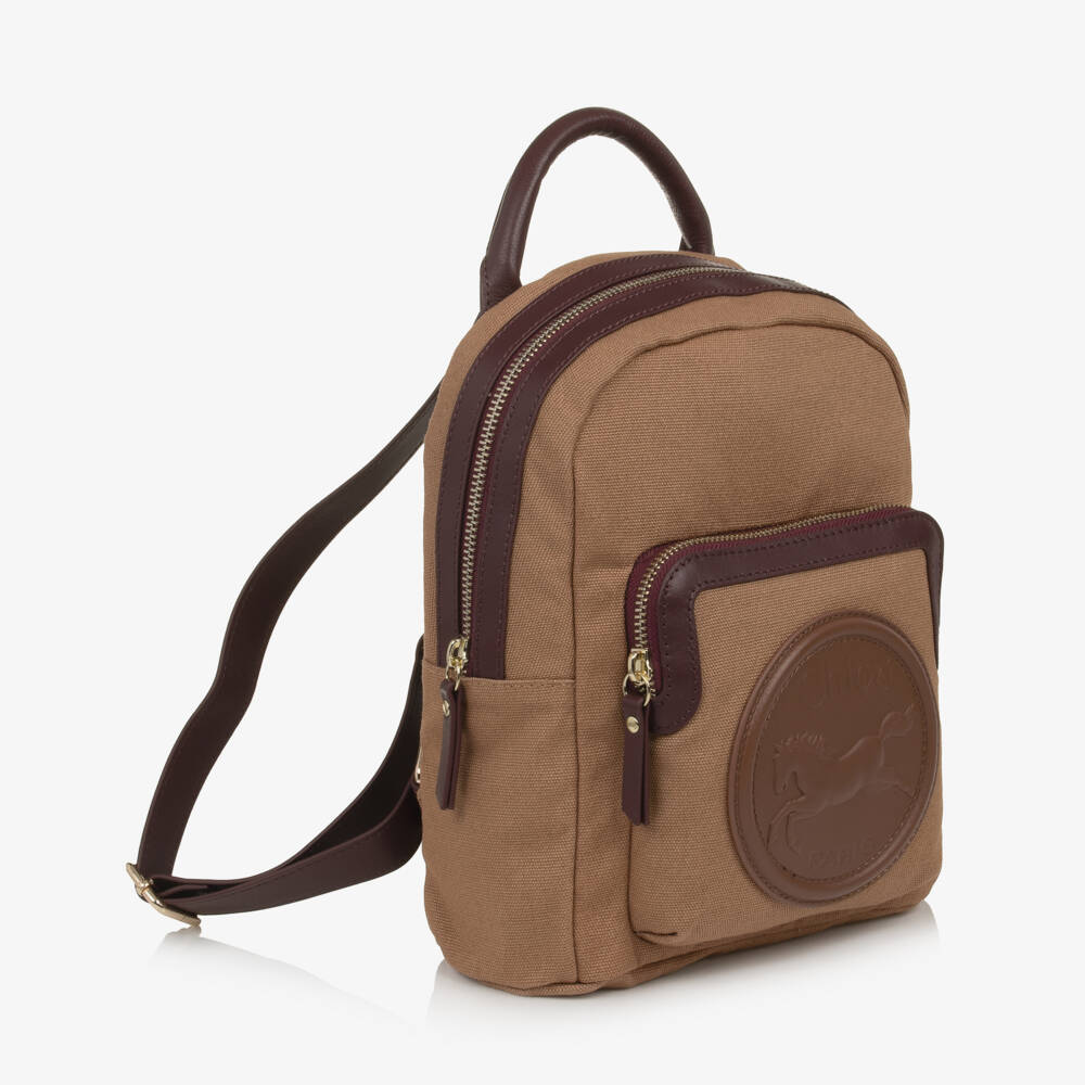 Chloé-Girls Brown & Burgundy Horse Medal Mini Backpack (26cm) | Childrensalon