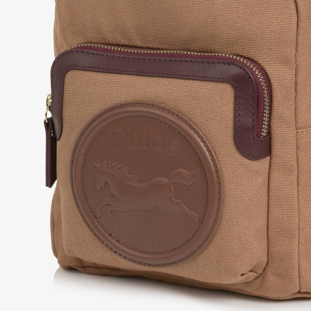 Chloé-Girls Brown & Burgundy Horse Medal Mini Backpack (26cm) | Childrensalon