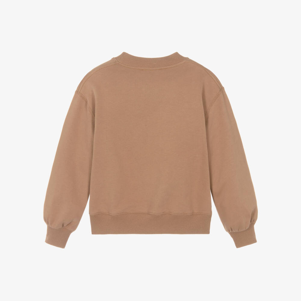 Chloé-Girls Brown Cotton Appliqué Logo Sweatshirt | Childrensalon