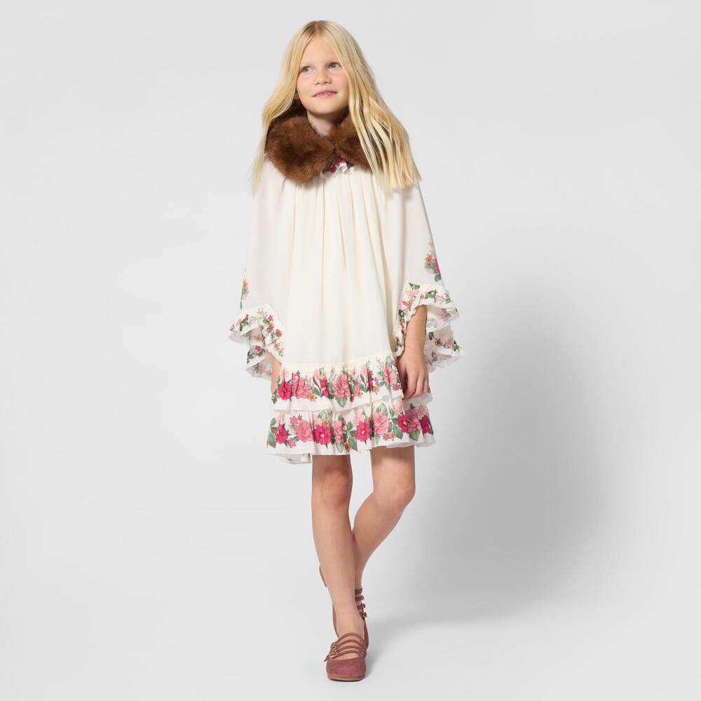 Chloé-Girls Brown Faux Fur Collar | Childrensalon
