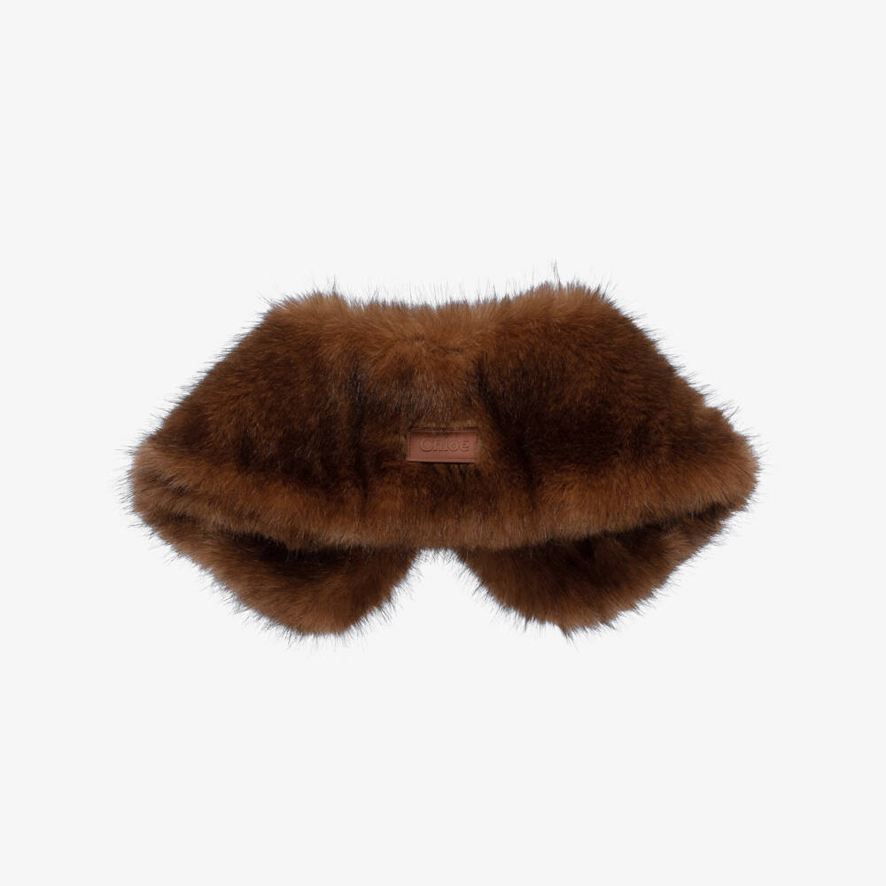 Chloé-Girls Brown Faux Fur Collar | Childrensalon