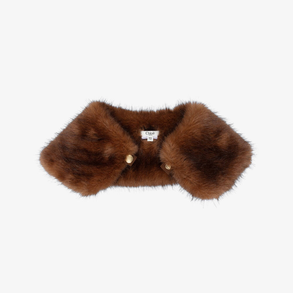 Chloé-Girls Brown Faux Fur Collar | Childrensalon