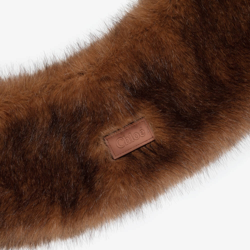 Chloé-Girls Brown Faux Fur Collar | Childrensalon