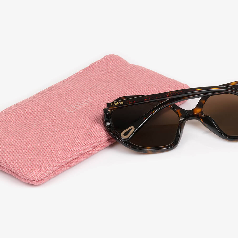 Chloé-Girls Brown Tortoise Frame Sunglasses | Childrensalon