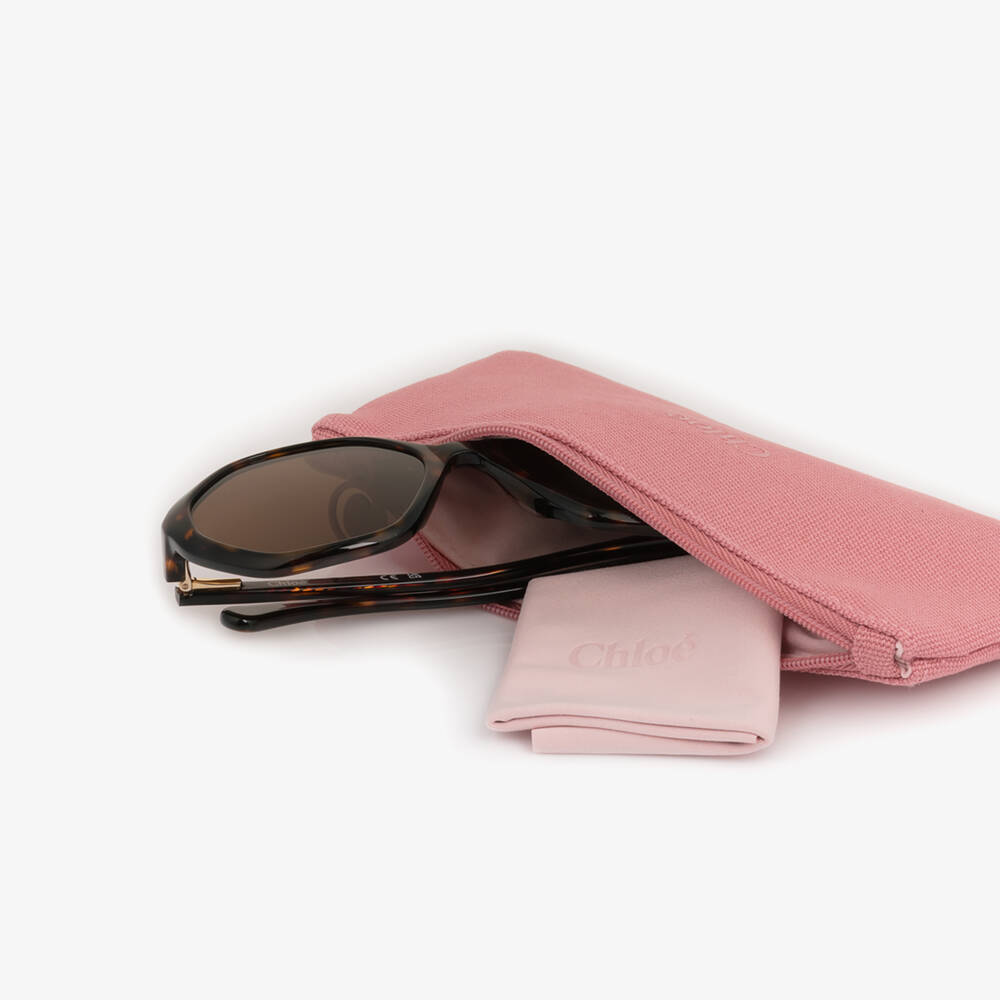 Chloé-Girls Brown Tortoise Frame Sunglasses | Childrensalon