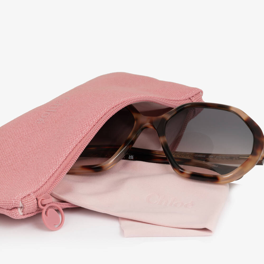 Chloé-Girls Brown Tortoise Shell Frame Sunglasses | Childrensalon
