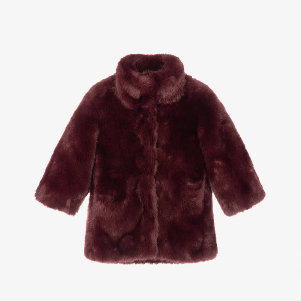 Chloé-Girls Burgundy Faux Fur Coat | Childrensalon