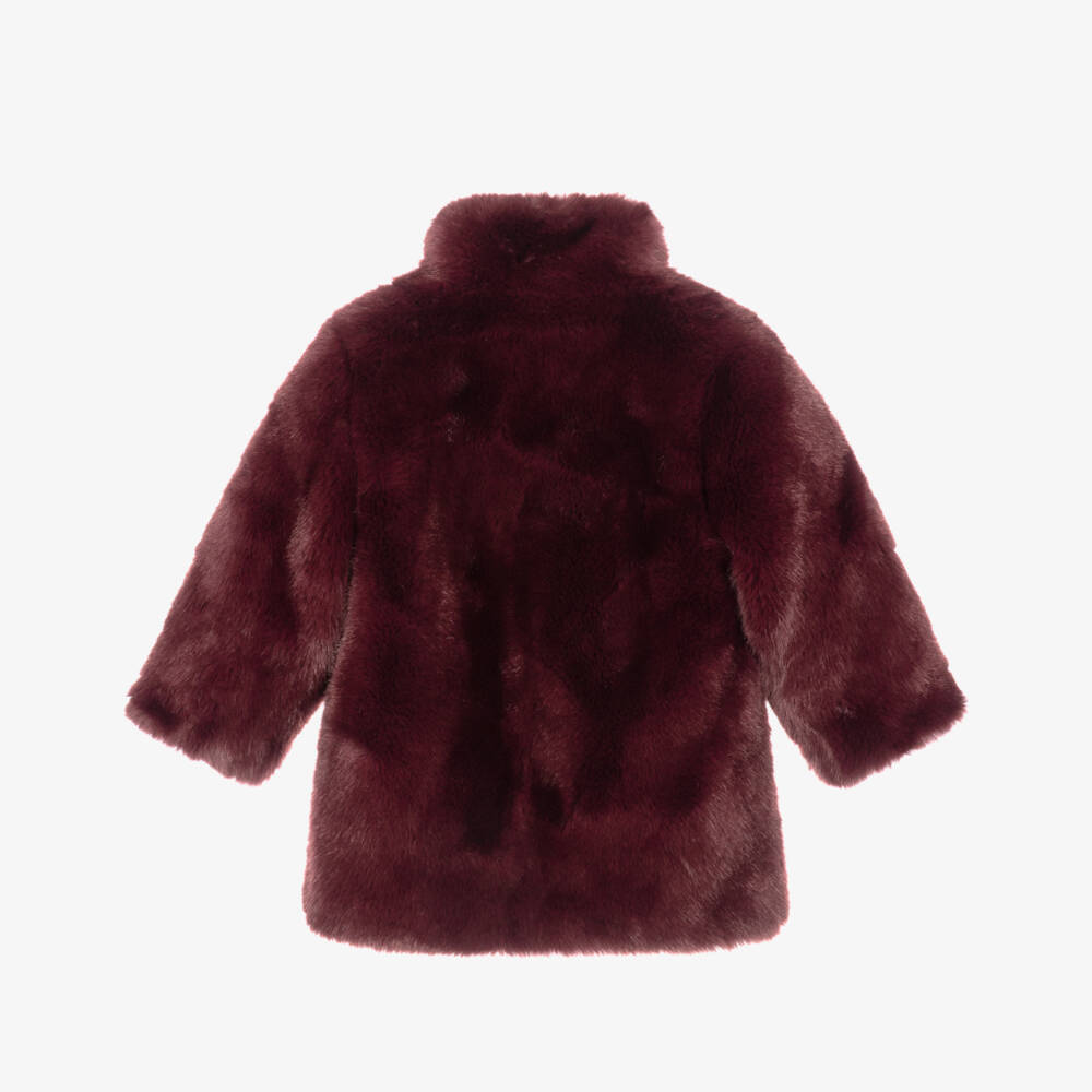 Chloé-Girls Burgundy Faux Fur Coat | Childrensalon