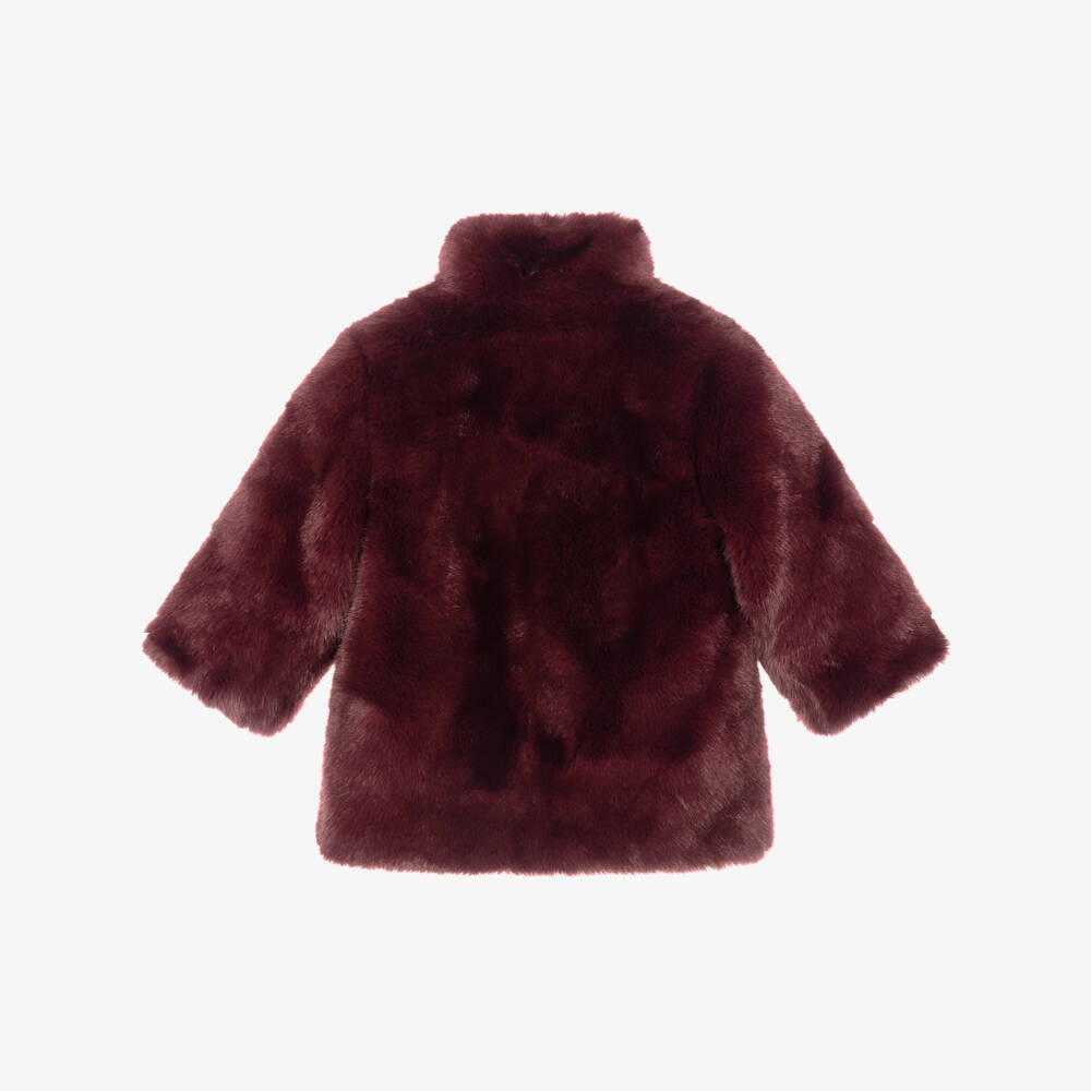 Chloé-Girls Burgundy Faux Fur Coat | Childrensalon