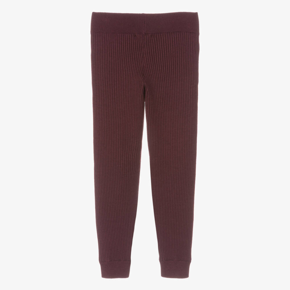Chloé-Girls Burgundy Purple Ribbed Knit Joggers | Childrensalon