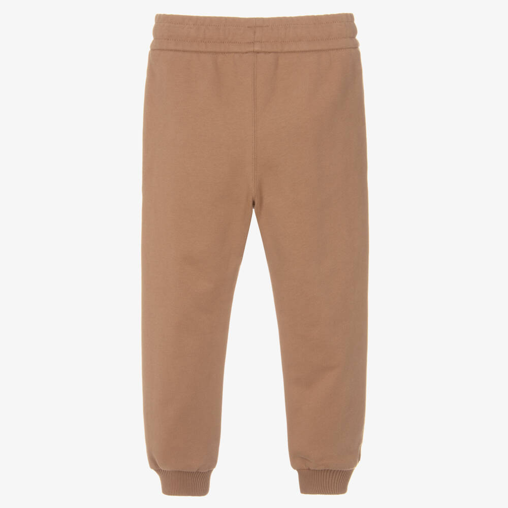 Chloé-Girls Caramel Brown Cotton Joggers with Flocked Logo | Childrensalon