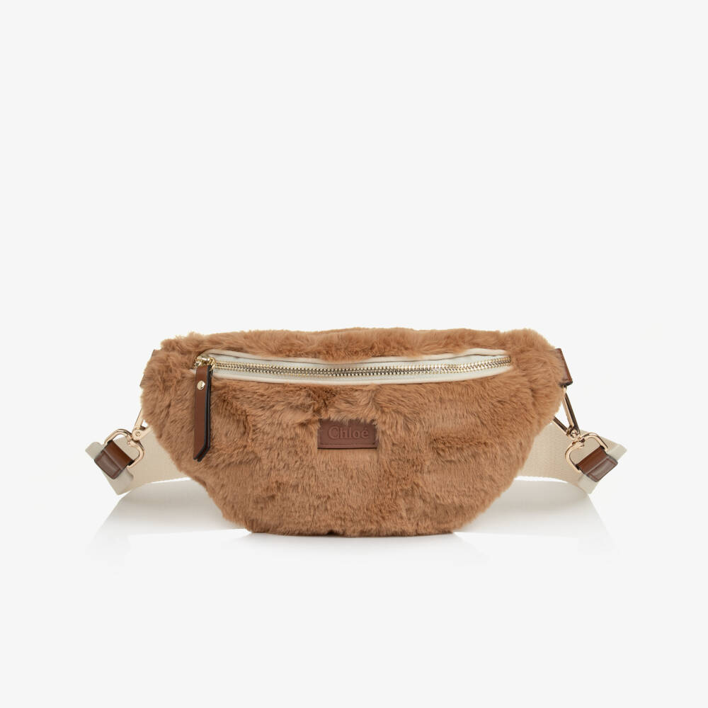 Chloé-Girls Caramel Brown Faux Fur Crossbody Bag | Childrensalon