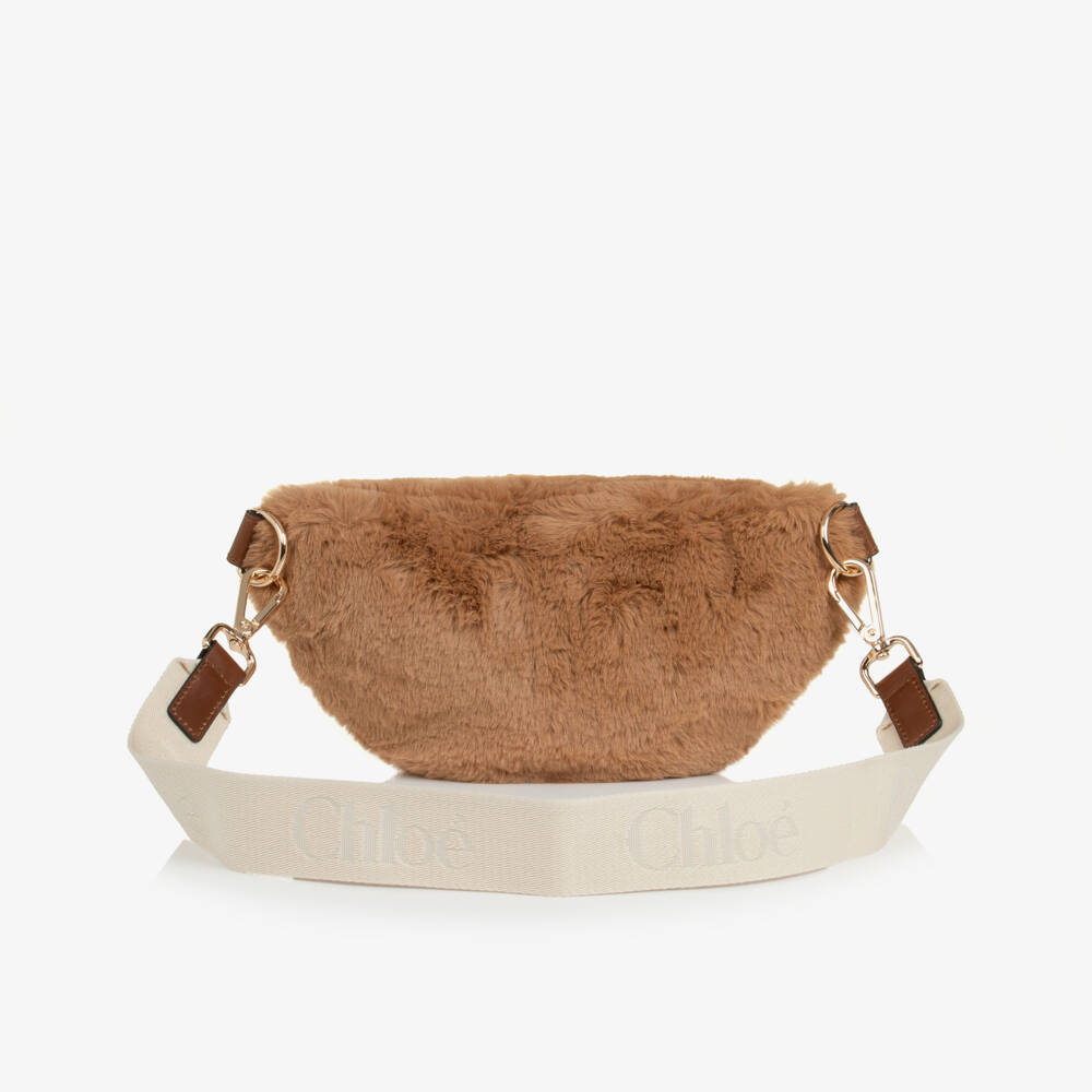 Chloé-Girls Caramel Brown Faux Fur Crossbody Bag | Childrensalon