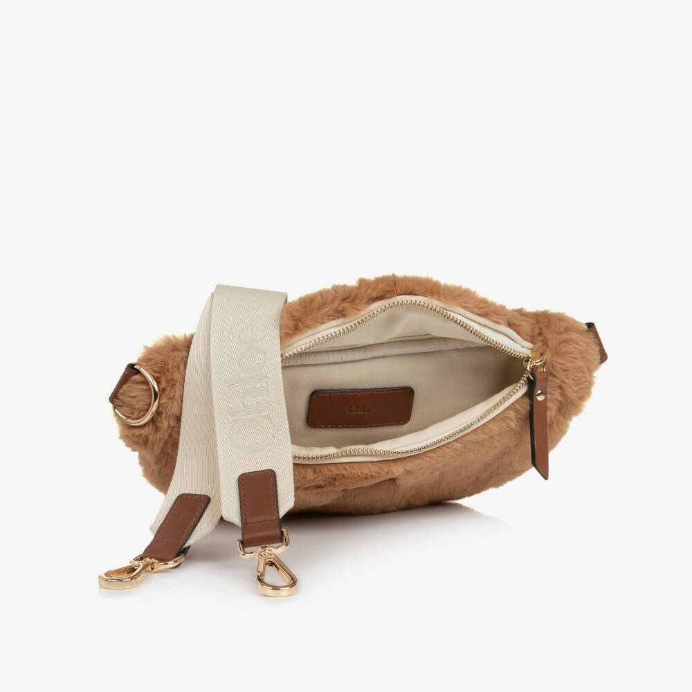 Chloé-Girls Caramel Brown Faux Fur Crossbody Bag | Childrensalon