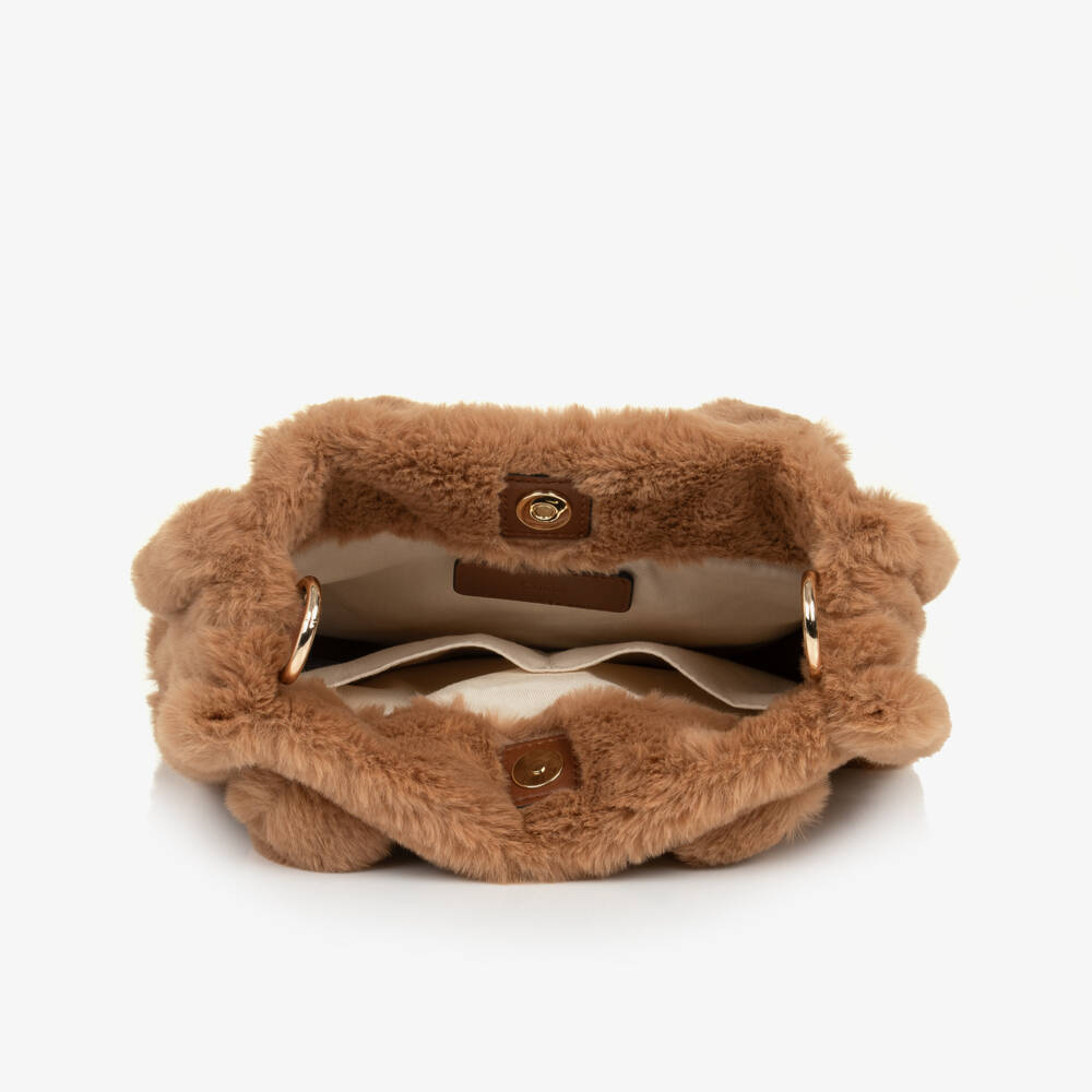Chloé-Girls Caramel Brown Faux Fur Handbag (26cm) | Childrensalon