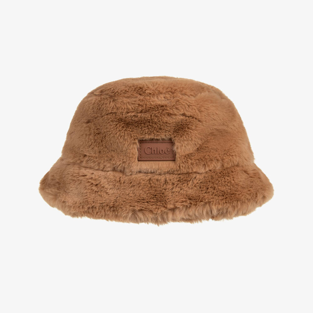 Chloé-Girls Caramel Brown Faux Fur Hat | Childrensalon
