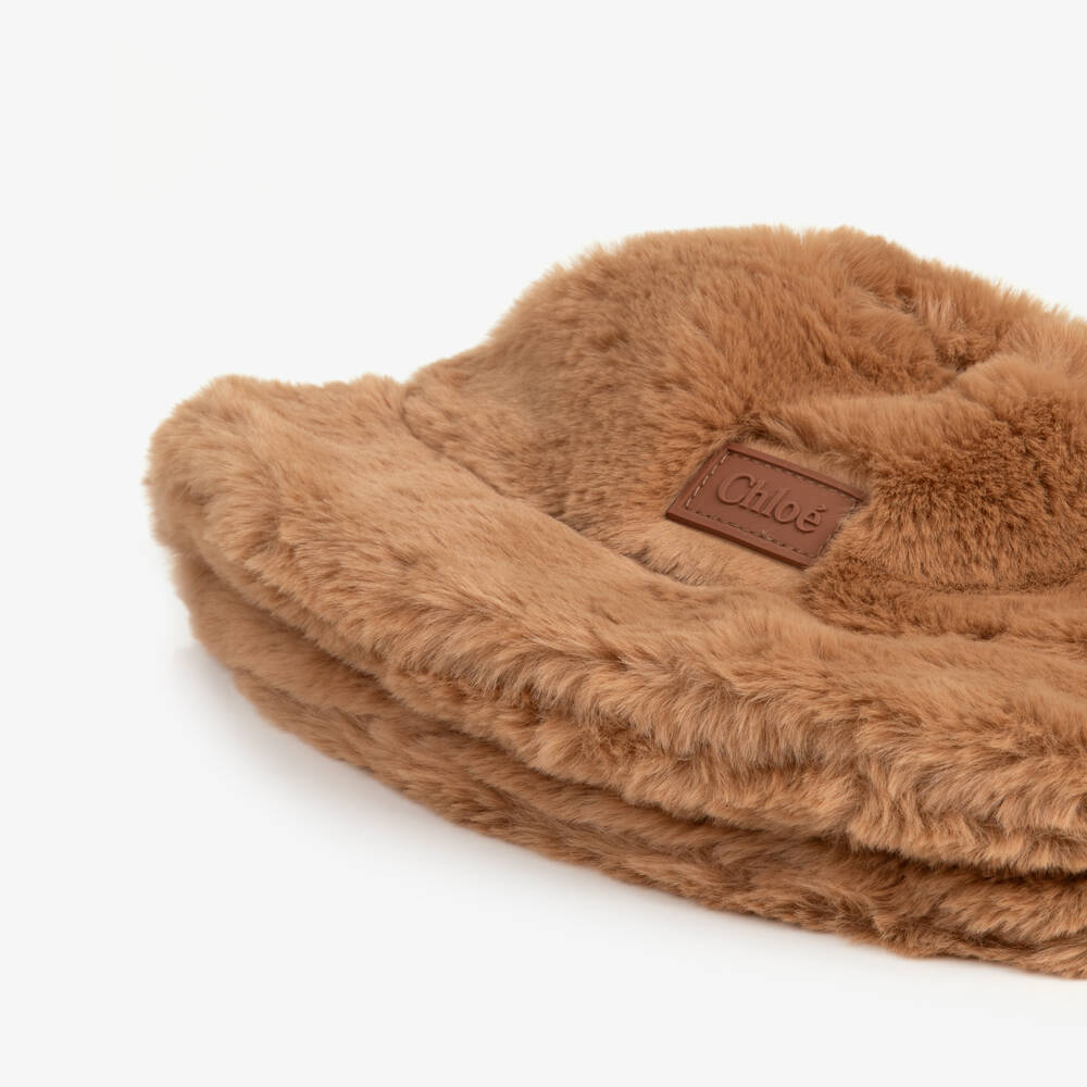 Chloé-Girls Caramel Brown Faux Fur Hat | Childrensalon
