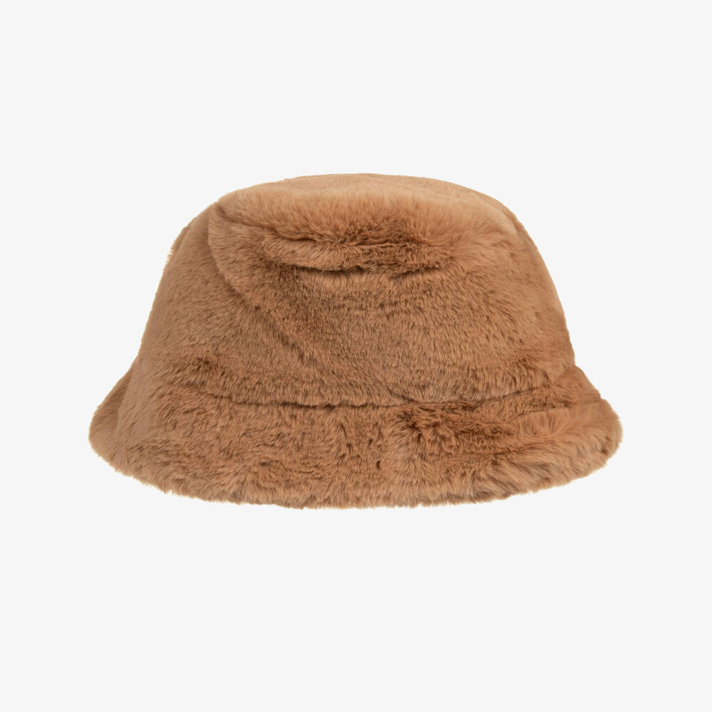 Chloé-Girls Caramel Brown Faux Fur Hat | Childrensalon