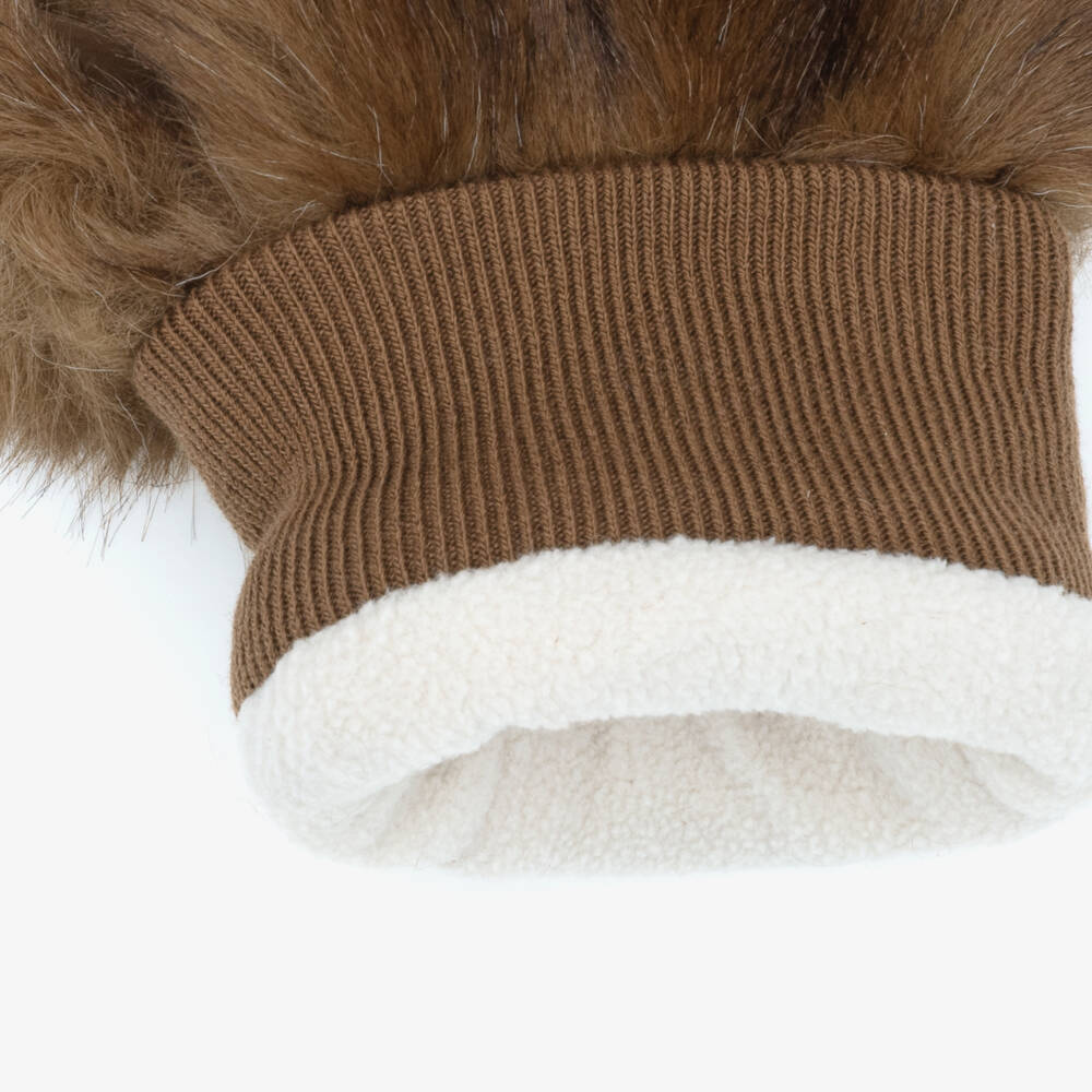 Chloé-Girls Chocolate Brown Faux Fur Mittens | Childrensalon