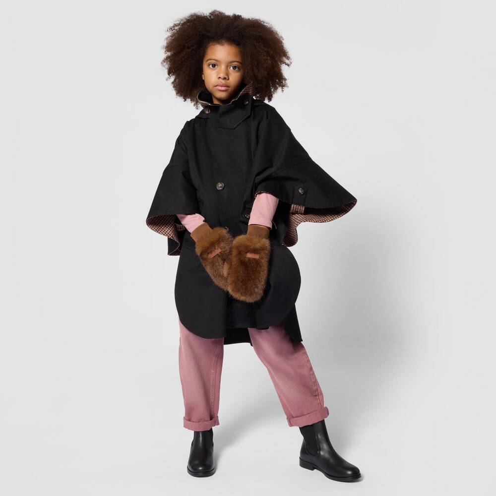 Chloé-Girls Chocolate Brown Faux Fur Mittens | Childrensalon