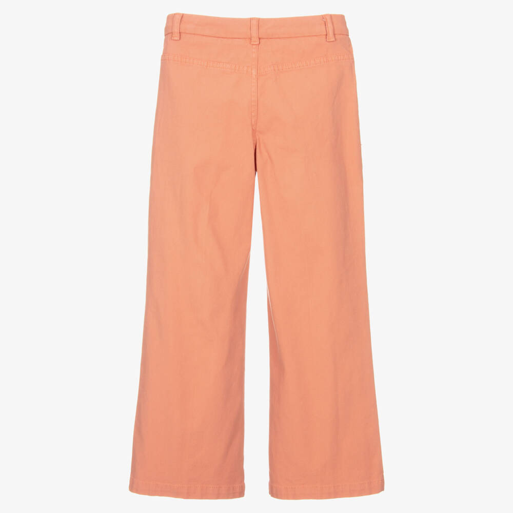 Chloé-Girls Coral Orange Cotton Wide Leg Trousers | Childrensalon