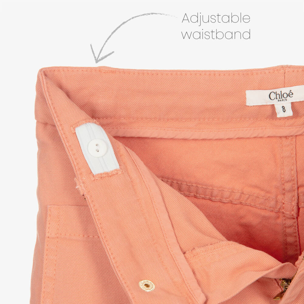 Chloé-Girls Coral Orange Cotton Wide Leg Trousers | Childrensalon