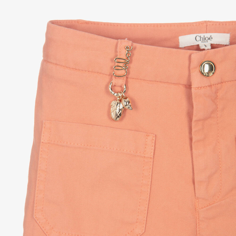 Chloé-Girls Coral Orange Cotton Wide Leg Trousers | Childrensalon
