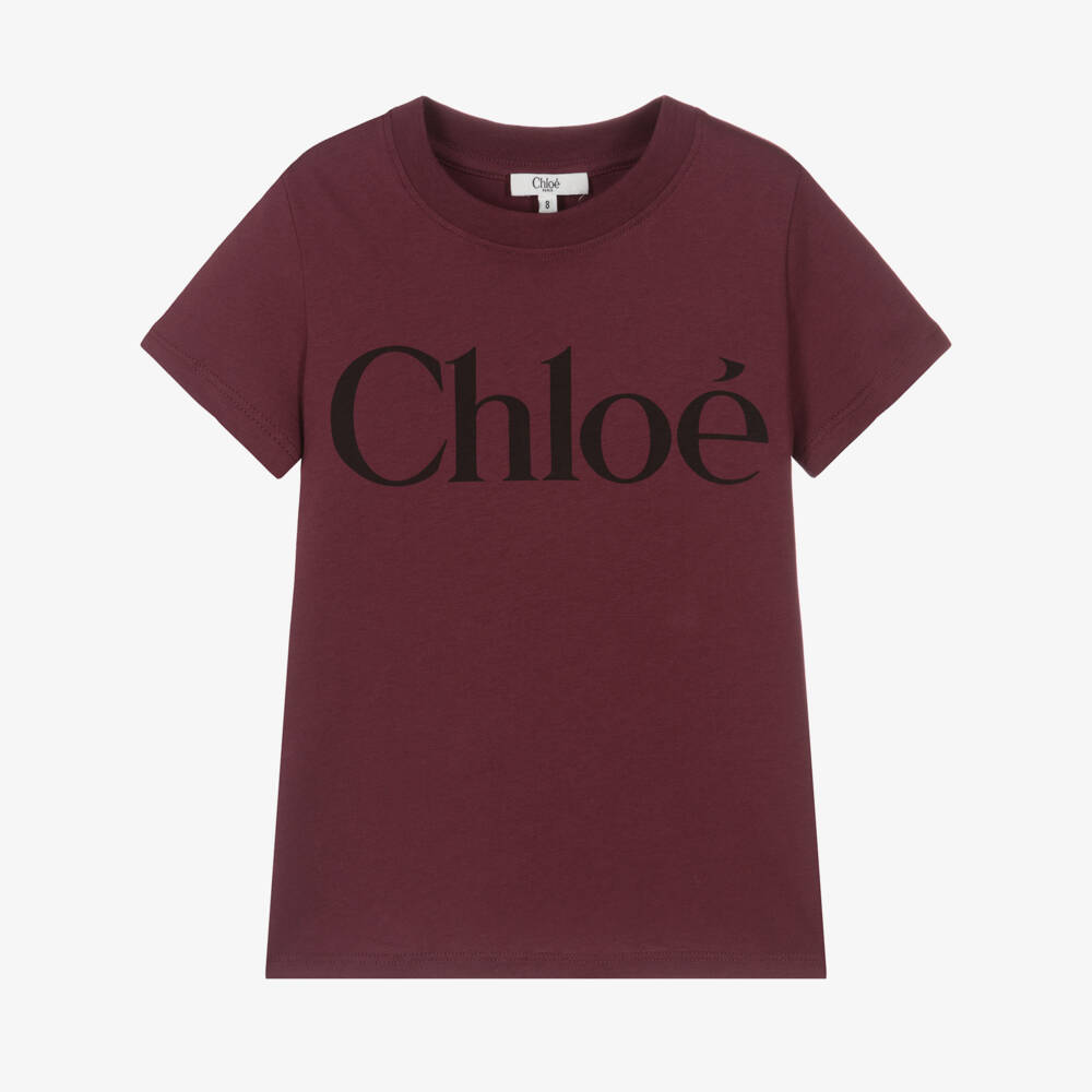 Chloé-Girls Crew Neck T-Shirt in Plum | Childrensalon