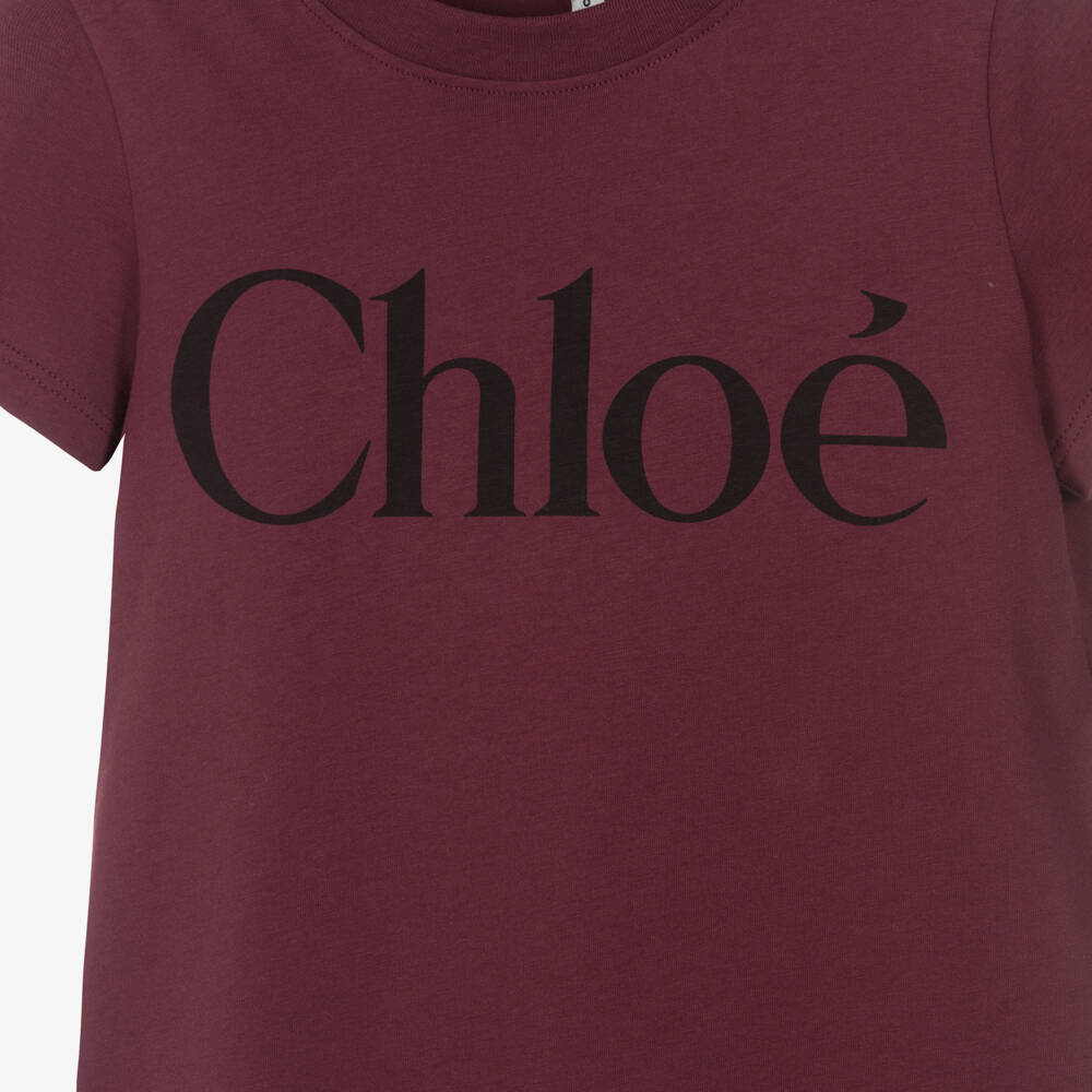 Chloé-Girls Crew Neck T-Shirt in Plum | Childrensalon