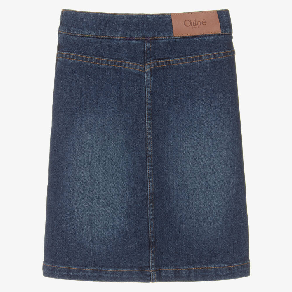 Chloé-Girls Dark Blue Denim Midi Skirt | Childrensalon
