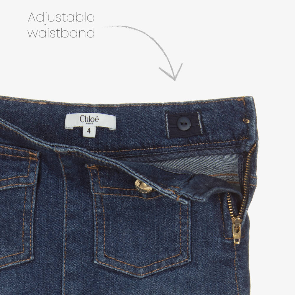 Chloé-Girls Dark Blue Denim Midi Skirt | Childrensalon