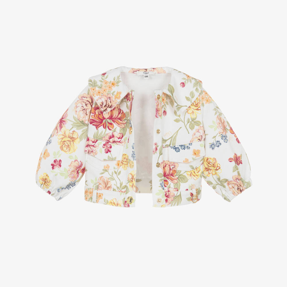 Chloé-Girls Floral-Patterned Denim Jacket | Childrensalon