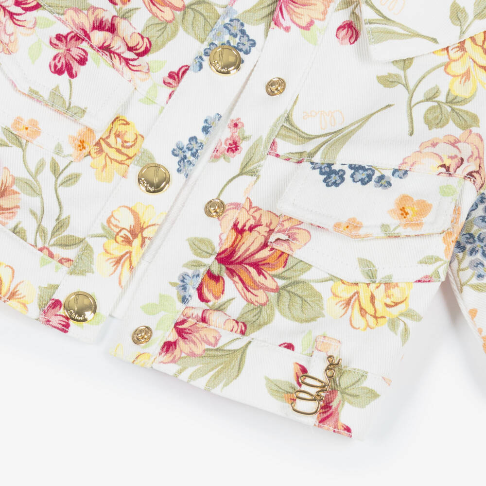 Chloé-Girls Floral-Patterned Denim Jacket | Childrensalon