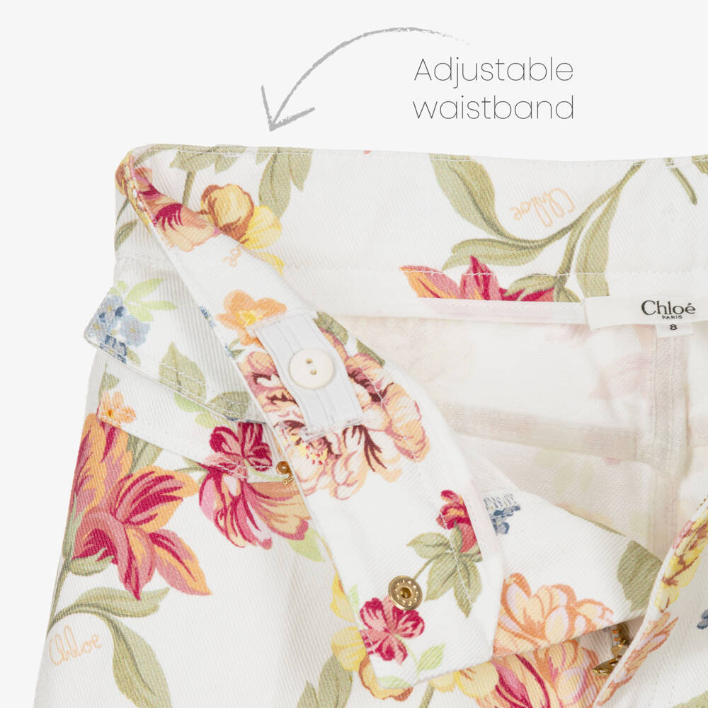 Chloé-Girls Floral-Patterned Denim Jeans | Childrensalon