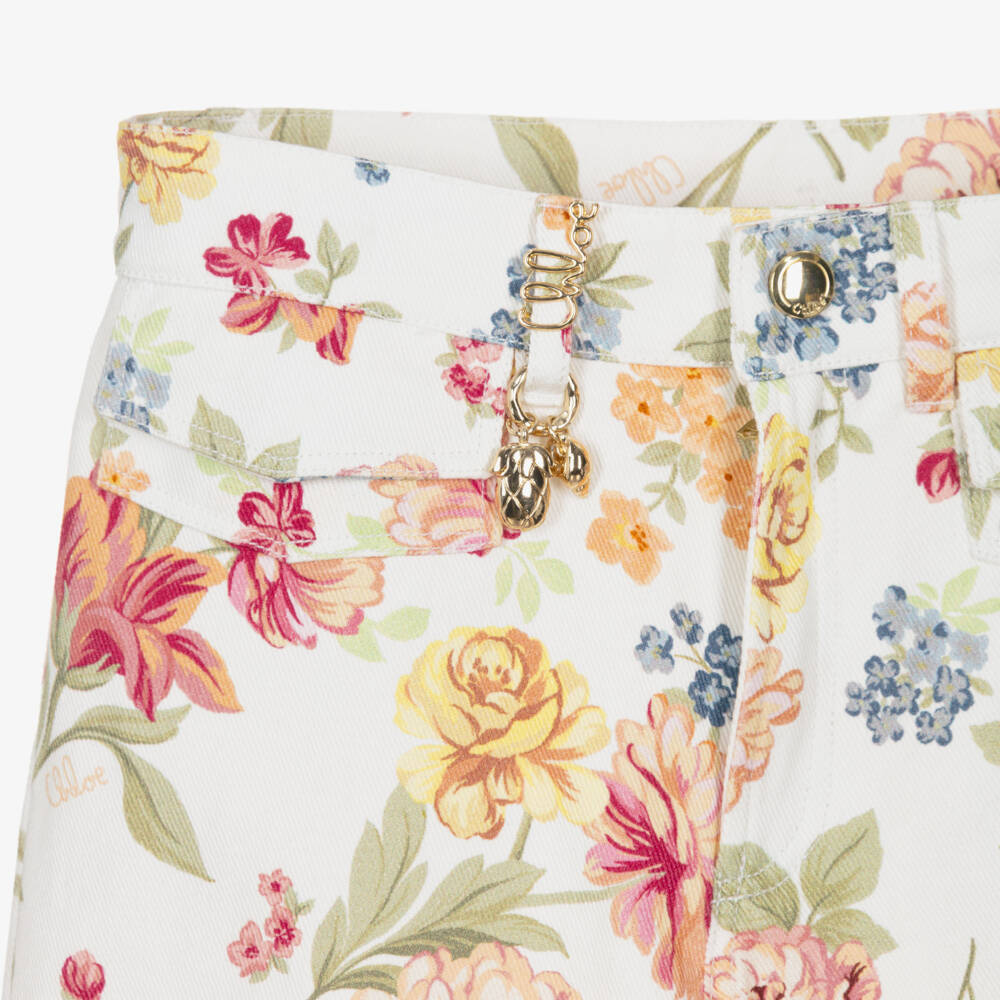 Chloé-Girls Floral-Patterned Denim Jeans | Childrensalon